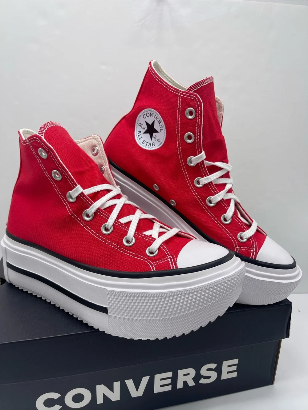 Converse WMN A15542C CTAS LIFT DOUBLE STACK Hi Red/Black/White Platform Sneakers